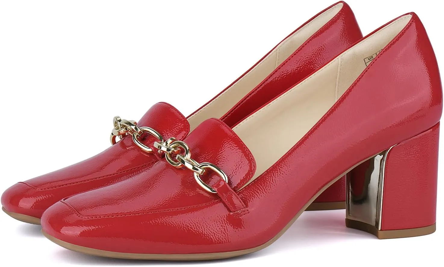 JENN ARDOR Women's Heeled Loafers - Block Heels, Closed Toe, Slip On, 2.5 Inch Mid Heel, Dress & Casual Shoes with Chain