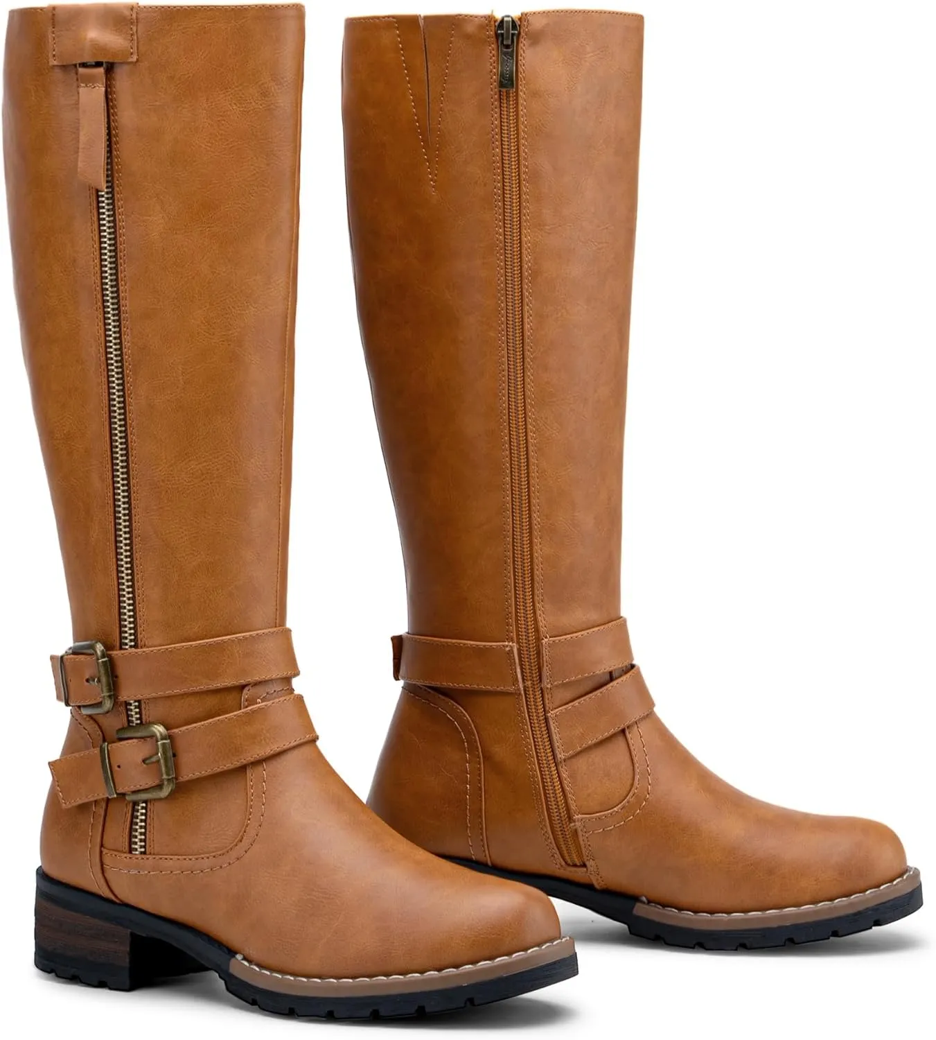 Jeossy 9660 Knee High Boots for Women, Classic Tall Riding Boots Low Heel with Inside Zipper Works and Outside Zip Decorative