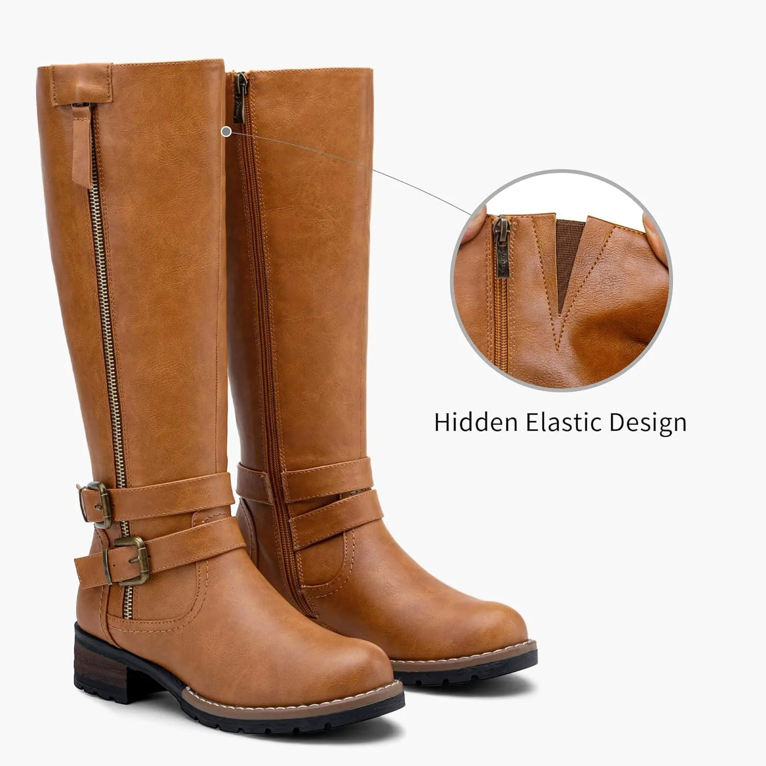 Jeossy 9660 Knee High Boots for Women, Classic Tall Riding Boots Low Heel with Inside Zipper Works and Outside Zip Decorative
