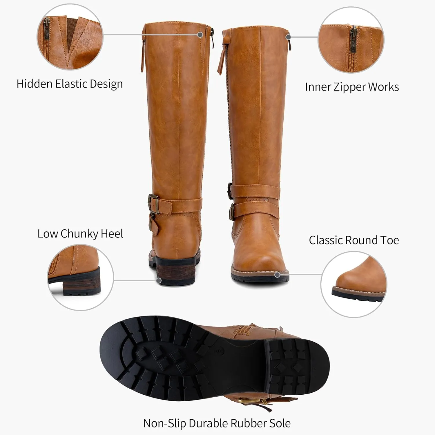 Jeossy 9660 Knee High Boots for Women, Classic Tall Riding Boots Low Heel with Inside Zipper Works and Outside Zip Decorative