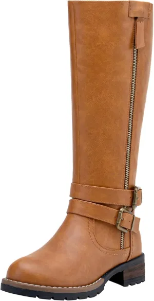 Jeossy 9660 Knee High Boots for Women, Classic Tall Riding Boots Low Heel with Inside Zipper Works and Outside Zip Decorative