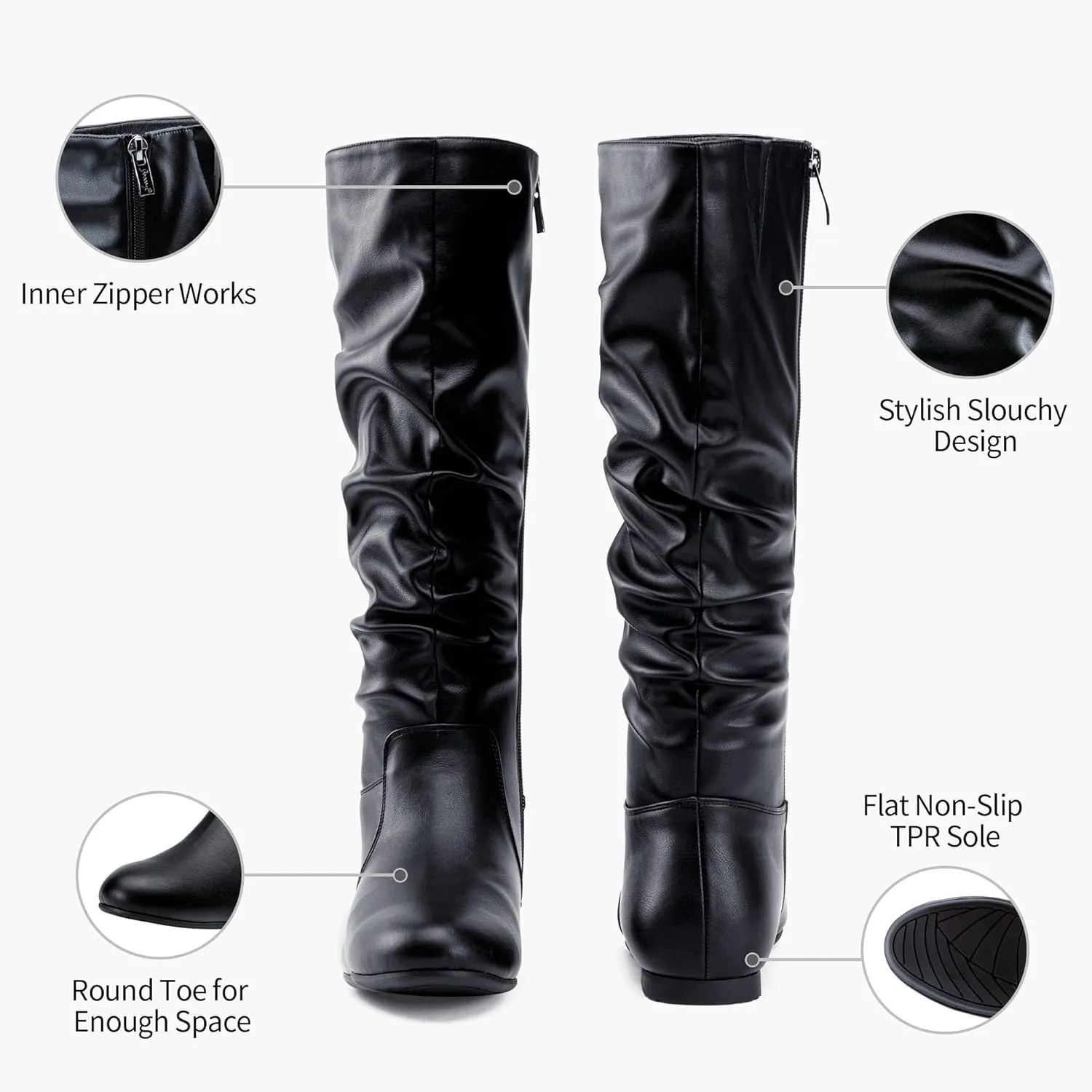 Jeossy Women's 941 Knee High Boots, Falt Slouch Boots, Tall Fall Boots Pull on