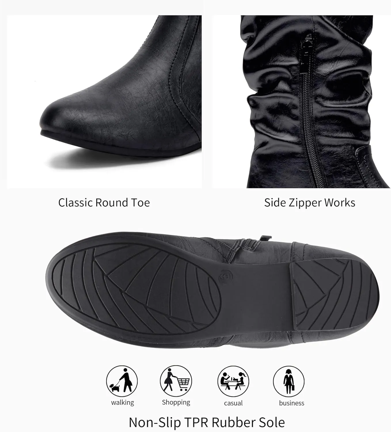 Jeossy Women's 9601 Knee High Boots Tall Slouch Boots with Inside Zipper