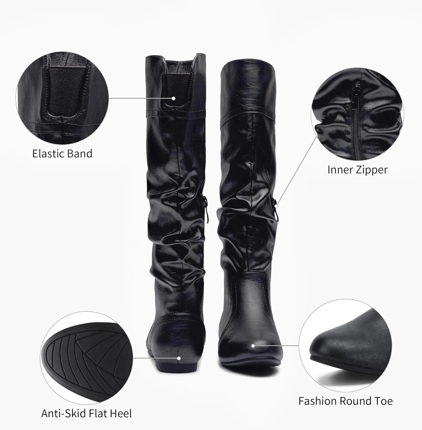 Jeossy Women's 9601 Knee High Boots Tall Slouch Boots with Inside Zipper