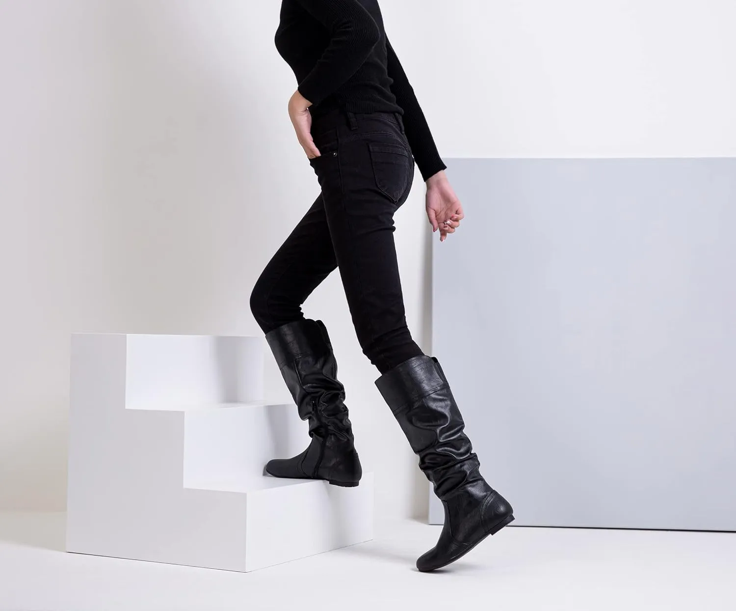 Jeossy Women's 9601 Knee High Boots Tall Slouch Boots with Inside Zipper