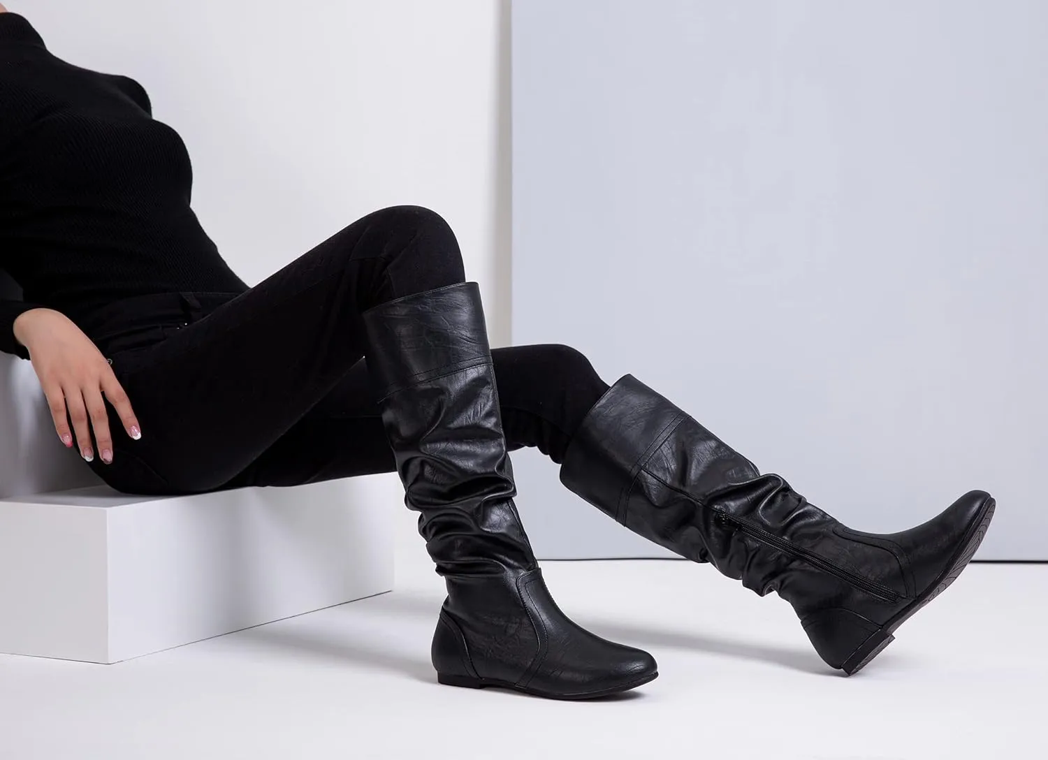 Jeossy Women's 9601 Knee High Boots Tall Slouch Boots with Inside Zipper