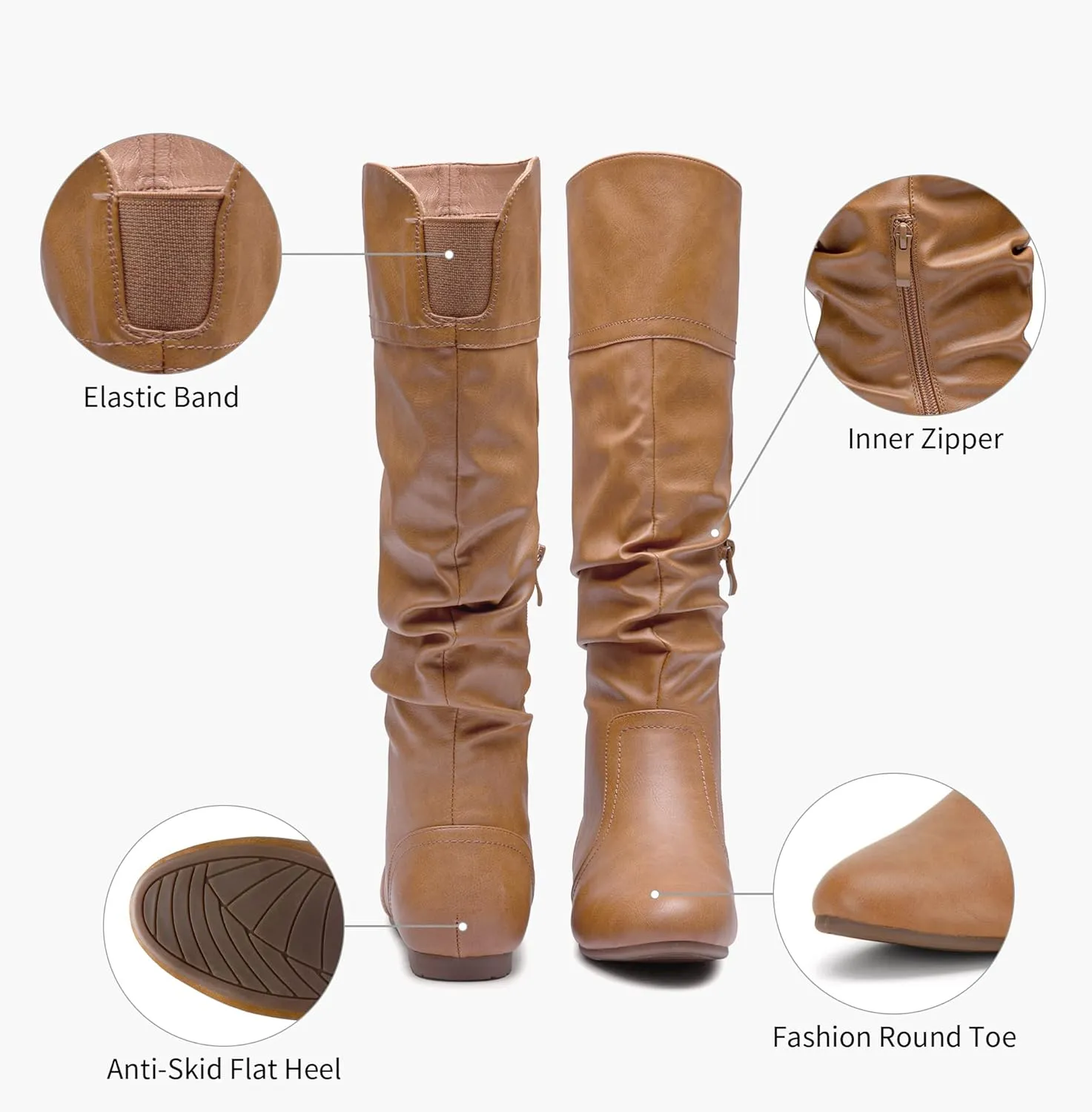 Jeossy Women's 9601 Knee High Boots Tall Slouch Boots with Inside Zipper
