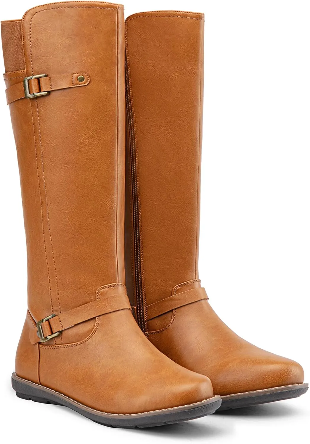 Jeossy Women's 9655 Knee High Boots Flat Riding Boots Buckle Tall Boots with Zipper for Women