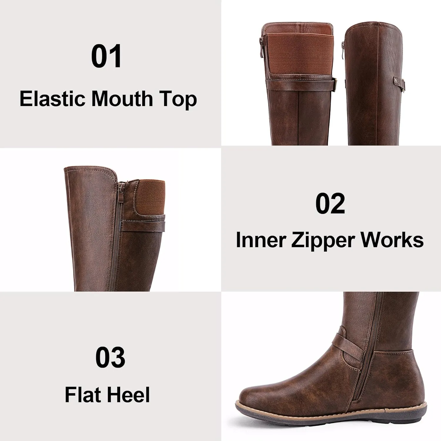 Jeossy Women's 9655 Knee High Boots Flat Riding Boots Buckle Tall Boots with Zipper for Women