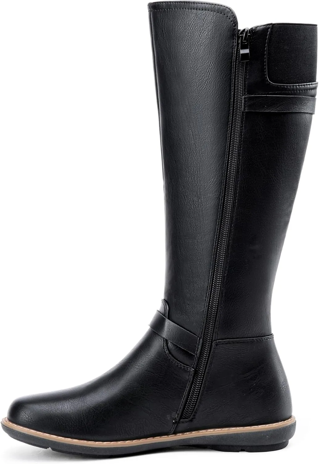 Jeossy Women's 9655 Knee High Boots Flat Riding Boots Buckle Tall Boots with Zipper for Women
