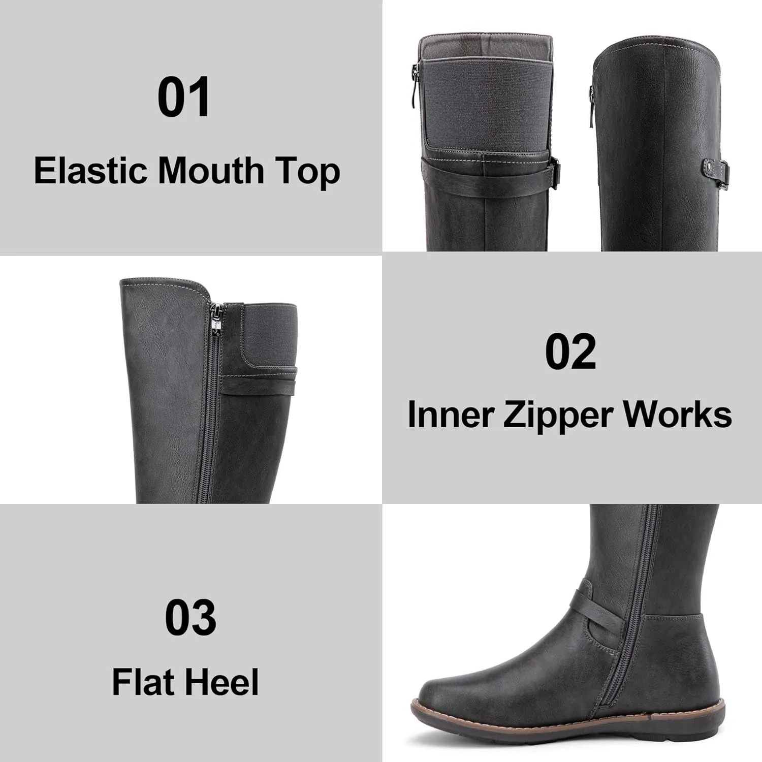 Jeossy Women's 9655 Knee High Boots Flat Riding Boots Buckle Tall Boots with Zipper for Women
