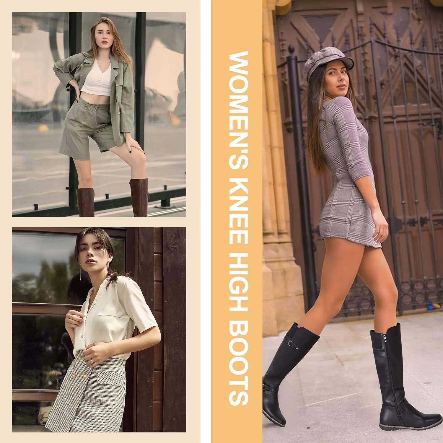 Jeossy Women's 9655 Knee High Boots Flat Riding Boots Buckle Tall Boots with Zipper for Women