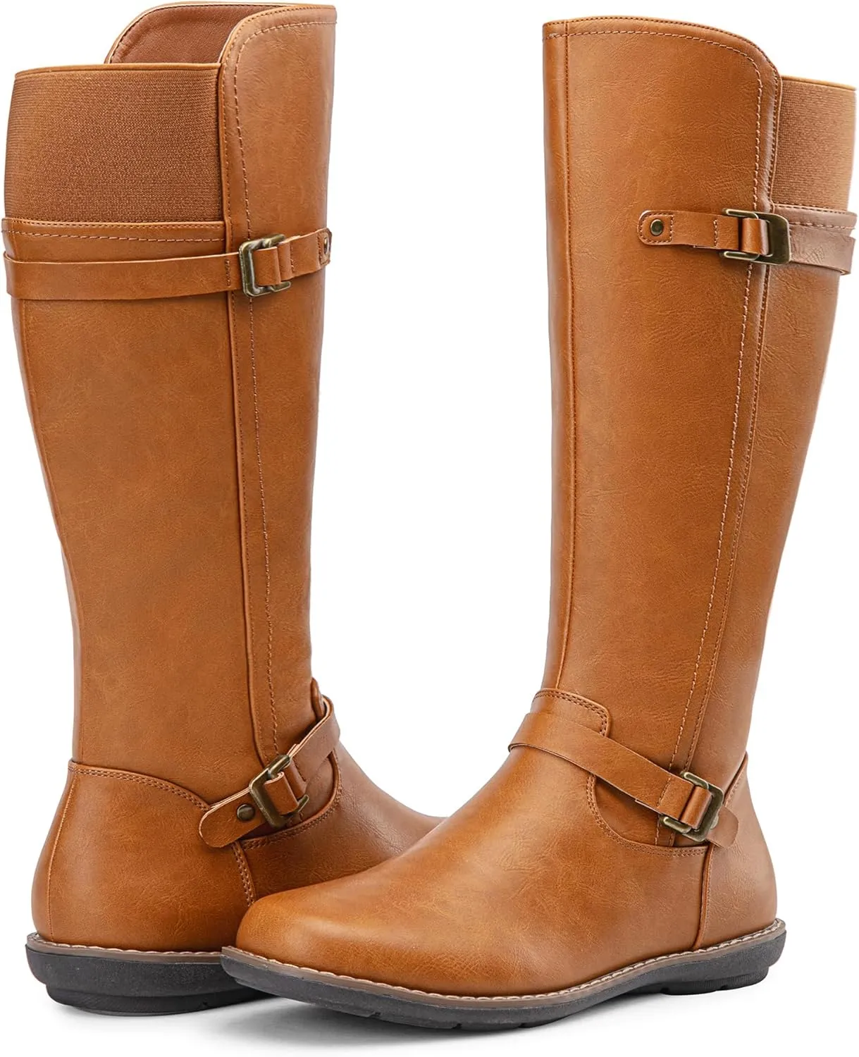 Jeossy Women's 9655 Knee High Boots Flat Riding Boots Buckle Tall Boots with Zipper for Women