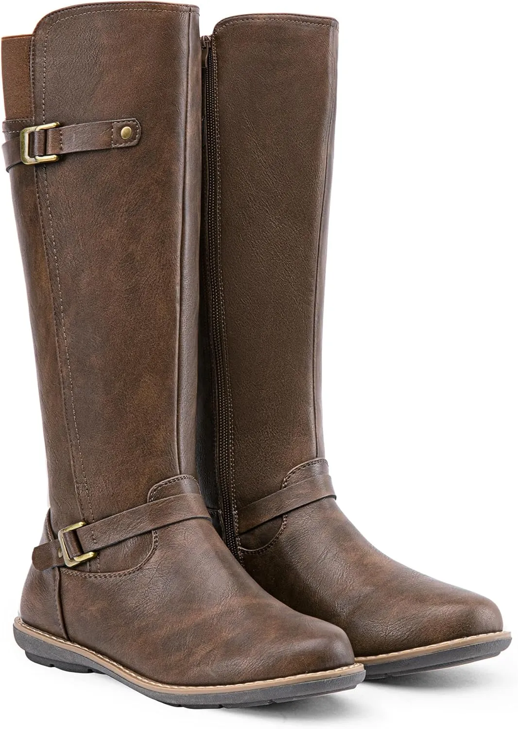 Jeossy Women's 9655 Knee High Boots Flat Riding Boots Buckle Tall Boots with Zipper for Women