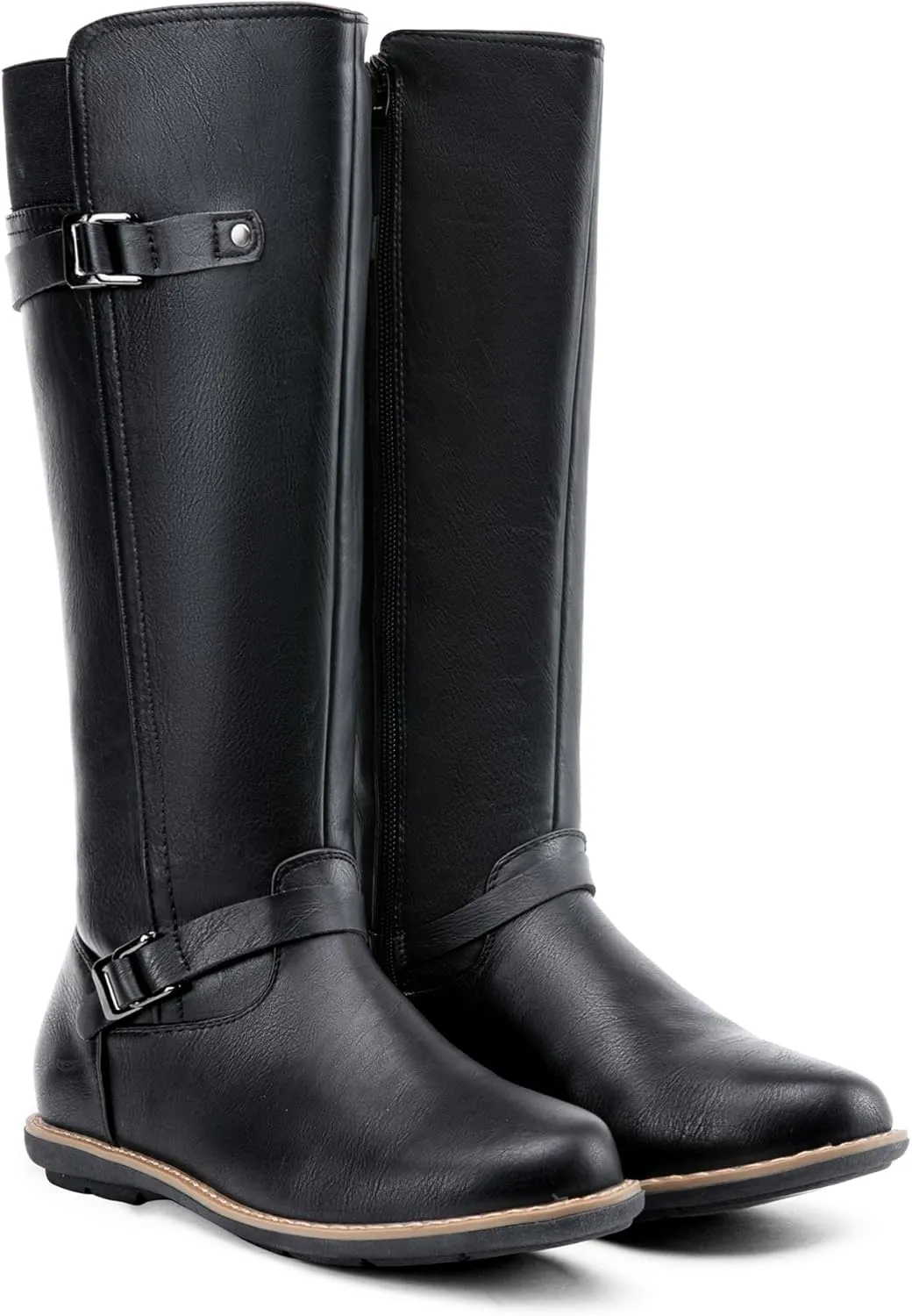 Jeossy Women's 9655 Knee High Boots Flat Riding Boots Buckle Tall Boots with Zipper for Women