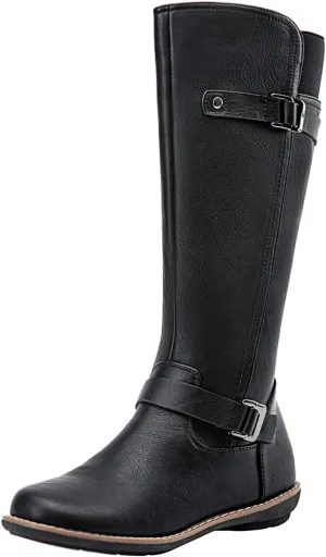 Jeossy Women's 9655 Knee High Boots Flat Riding Boots Buckle Tall Boots with Zipper for Women