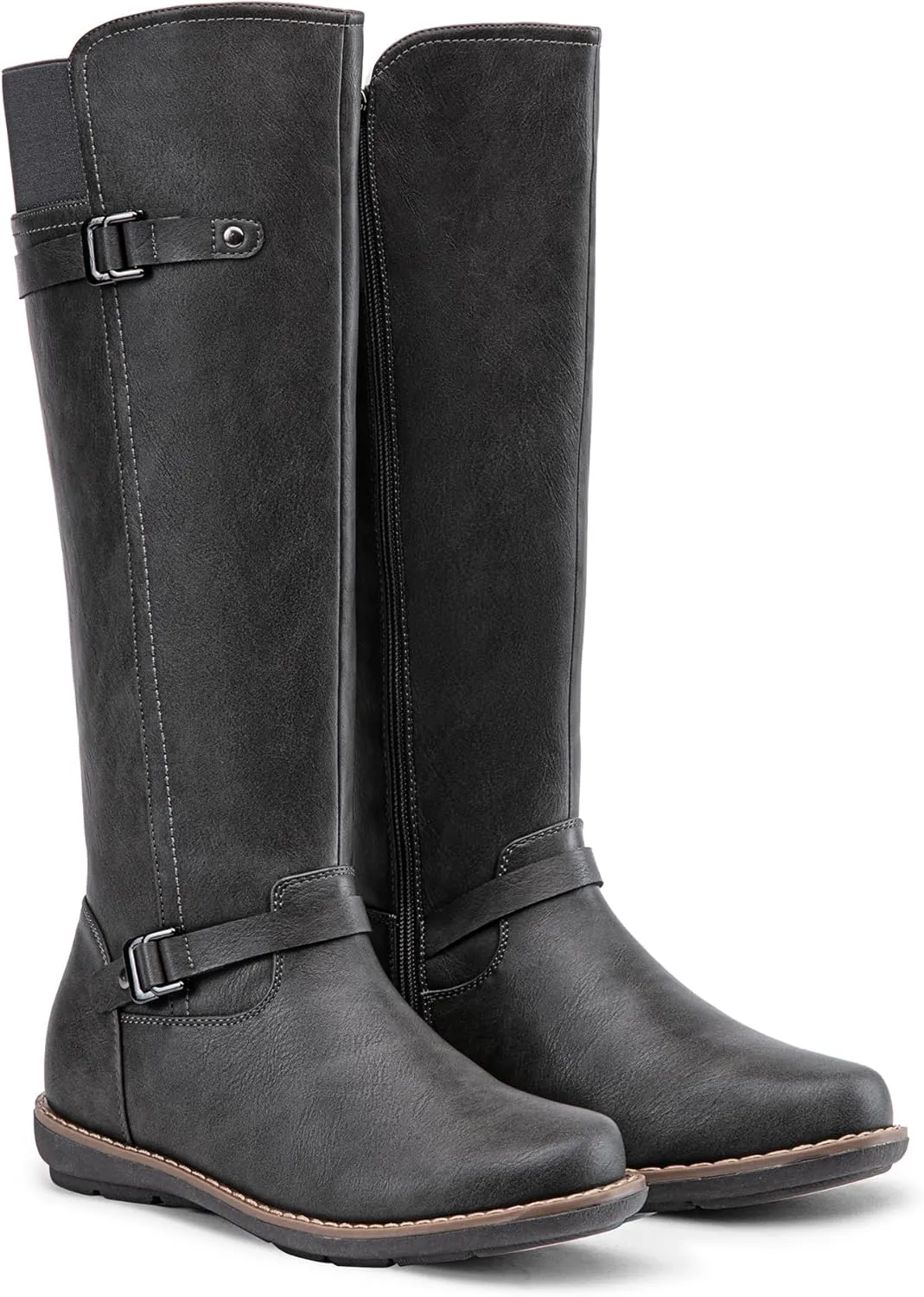 Jeossy Women's 9655 Knee High Boots Flat Riding Boots Buckle Tall Boots with Zipper for Women
