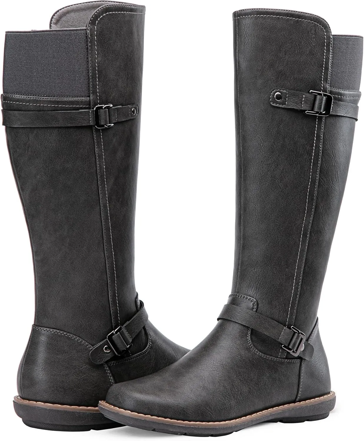 Jeossy Women's 9655 Knee High Boots Flat Riding Boots Buckle Tall Boots with Zipper for Women