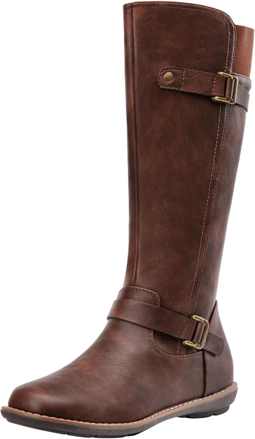 Jeossy Women's 9655 Knee High Boots Flat Riding Boots Buckle Tall Boots with Zipper for Women