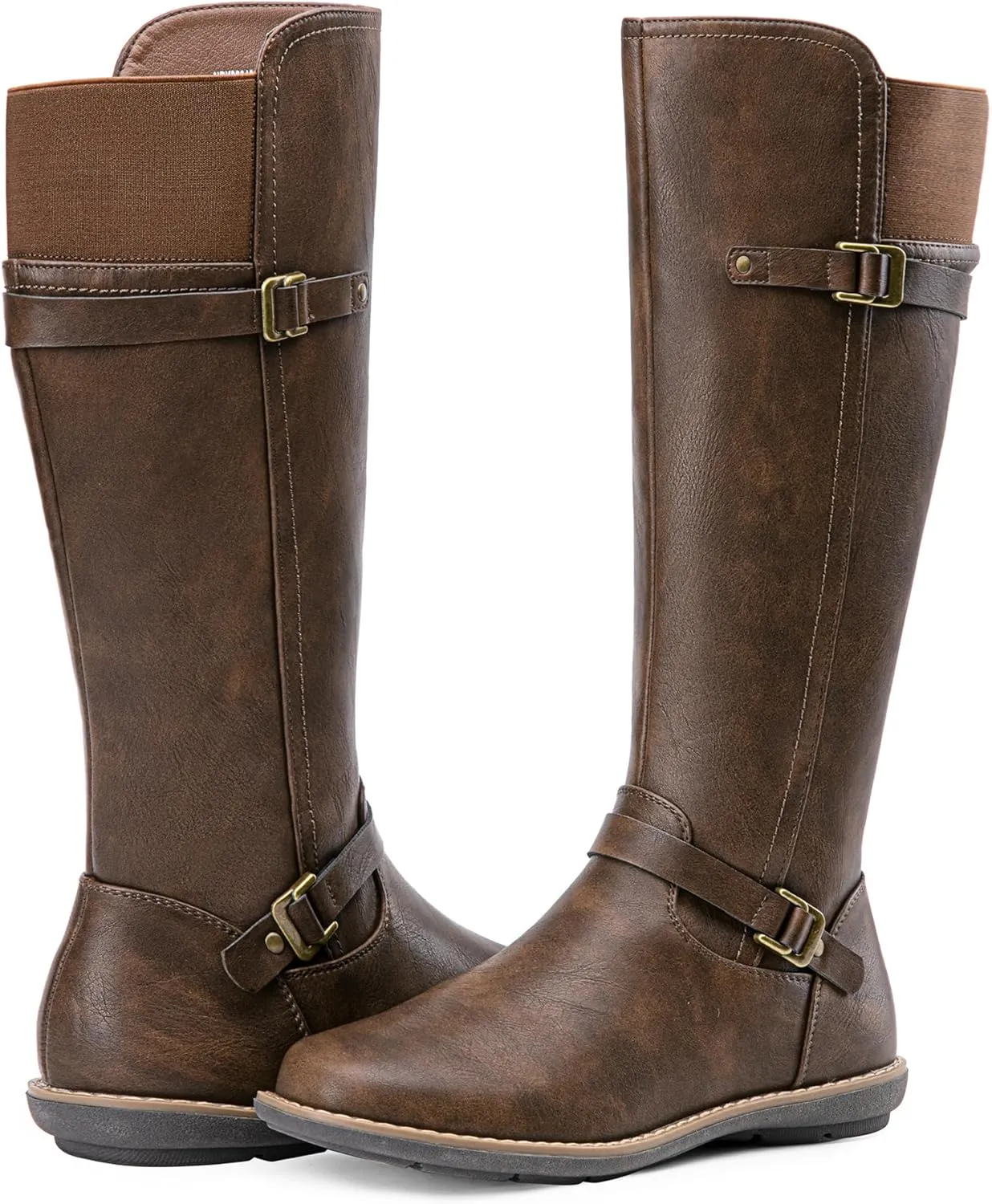 Jeossy Women's 9655 Knee High Boots Flat Riding Boots Buckle Tall Boots with Zipper for Women
