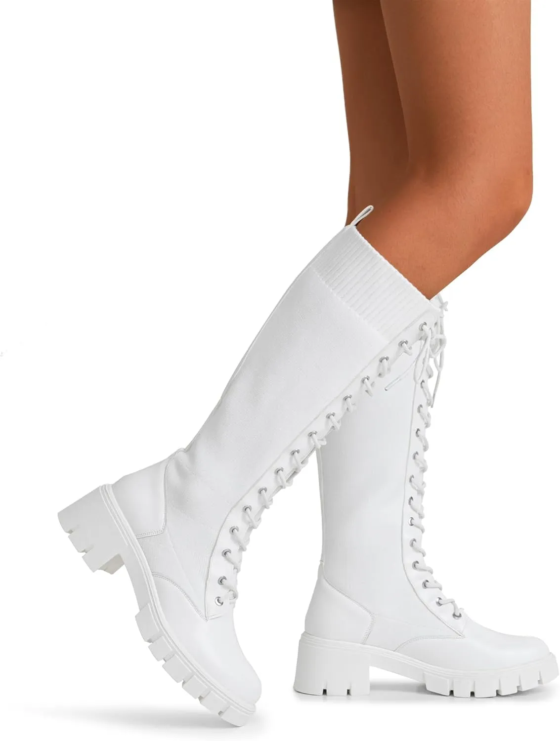 Jeossy Women's Knee High Riding Combat 9603 Boots, Tall Platform Chunky Heel Boots Wide Claf
