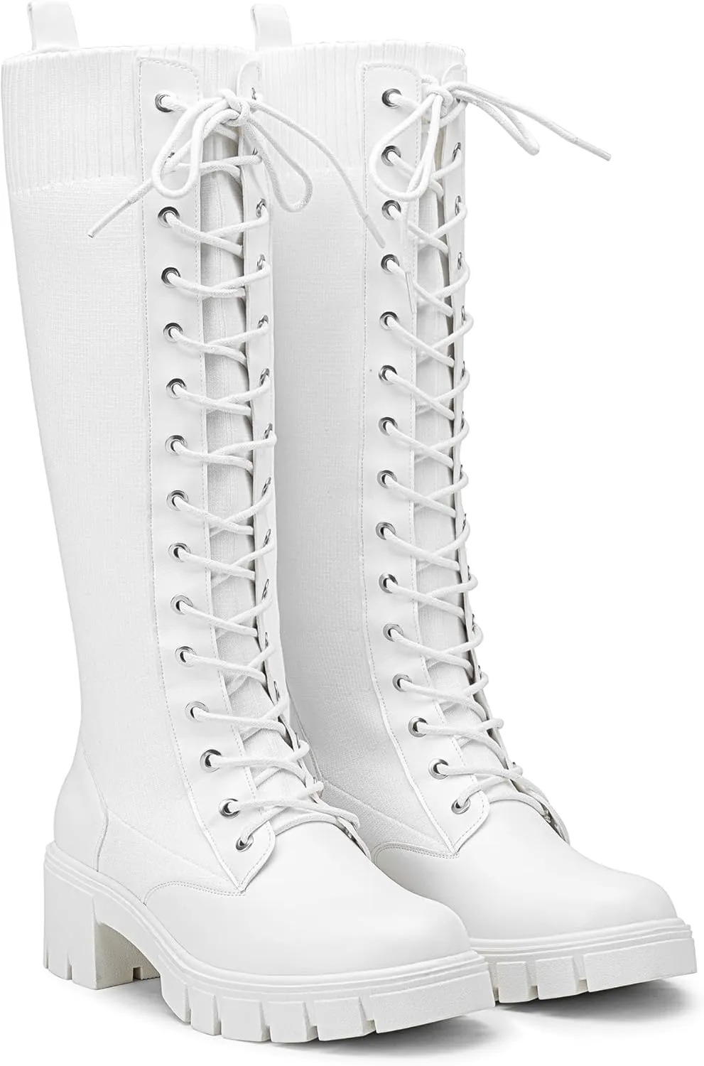 Jeossy Women's Knee High Riding Combat 9603 Boots, Tall Platform Chunky Heel Boots Wide Claf