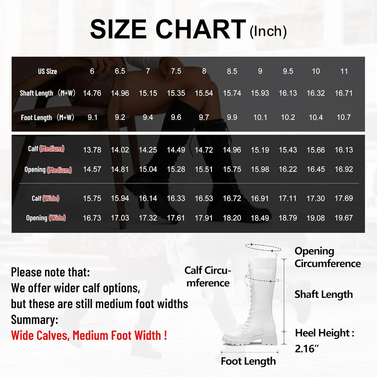 Jeossy Women's Knee High Riding Combat 9603 Boots, Tall Platform Chunky Heel Boots Wide Claf