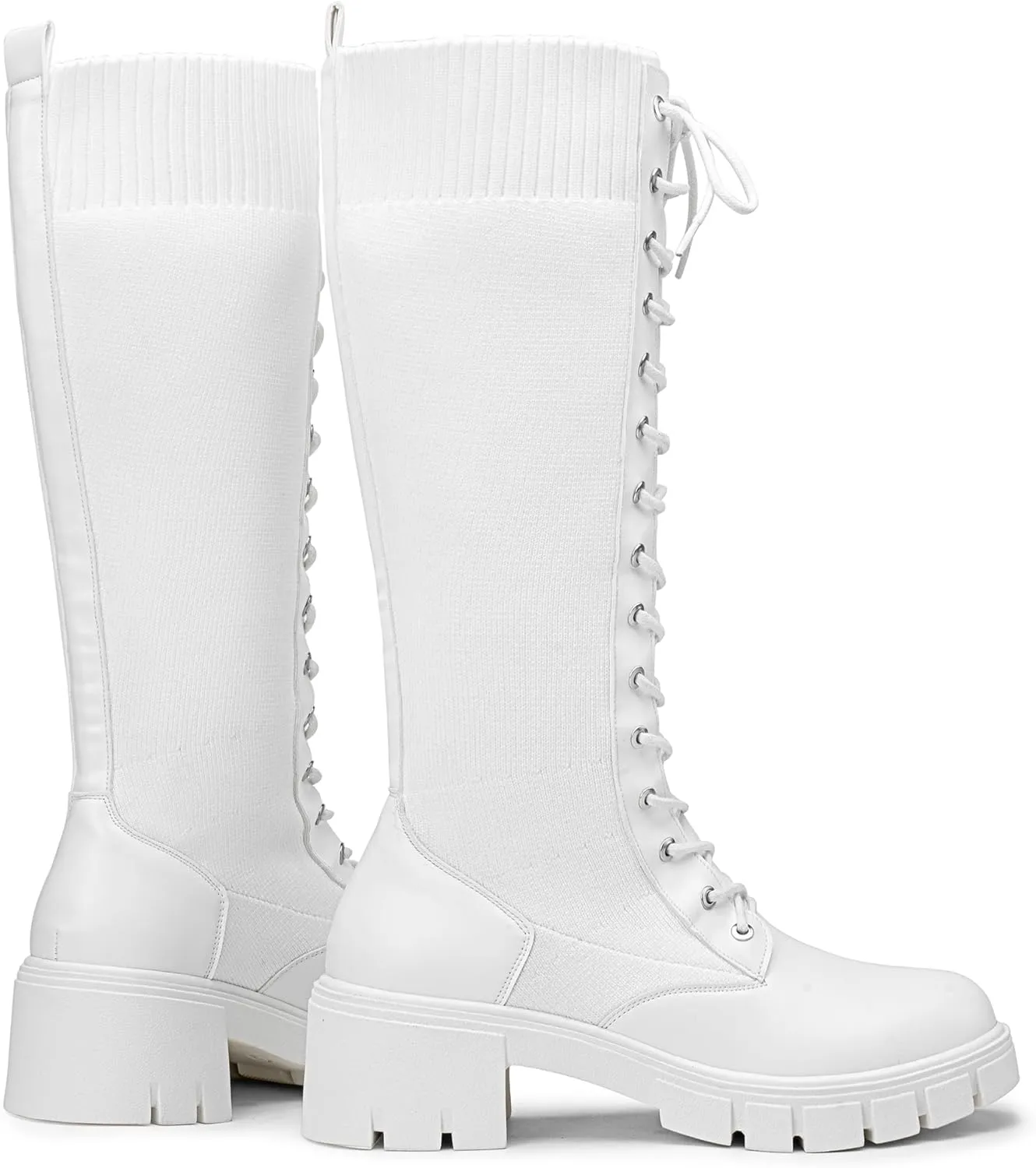 Jeossy Women's Knee High Riding Combat 9603 Boots, Tall Platform Chunky Heel Boots Wide Claf