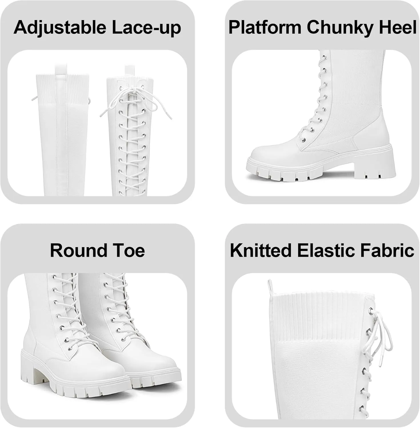 Jeossy Women's Knee High Riding Combat 9603 Boots, Tall Platform Chunky Heel Boots Wide Claf