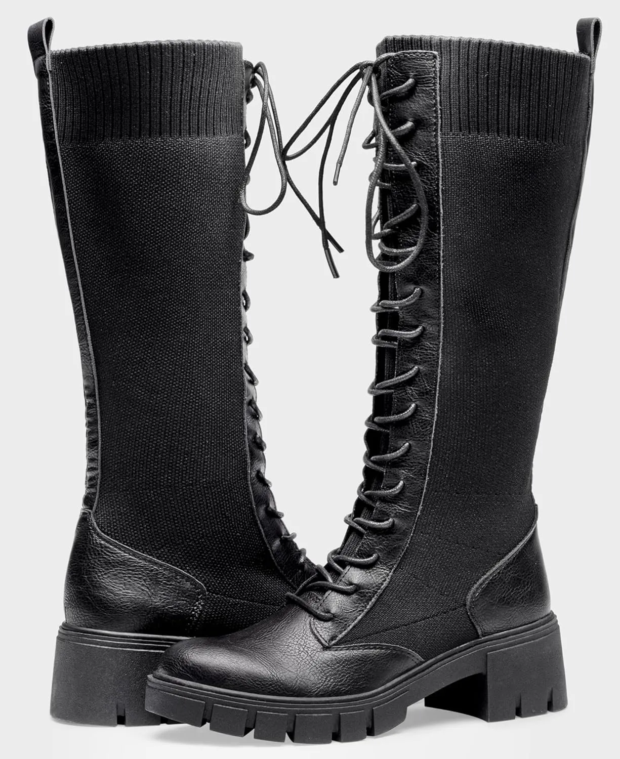 Jeossy Women's Knee High Riding Combat 9603 Boots, Tall Platform Chunky Heel Boots Wide Claf