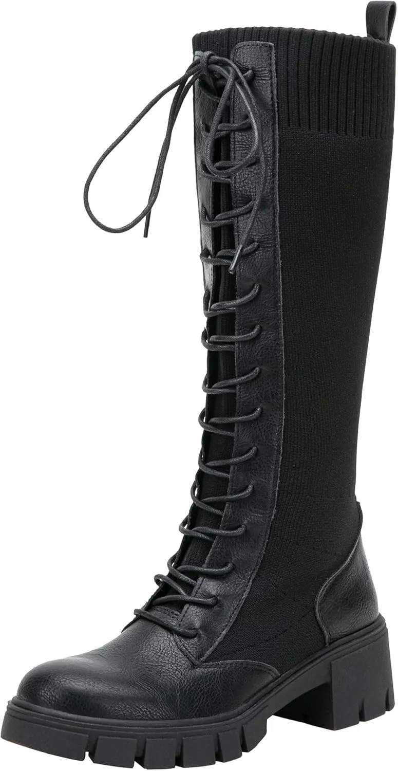 Jeossy Women's Knee High Riding Combat 9603 Boots, Tall Platform Chunky Heel Boots Wide Claf