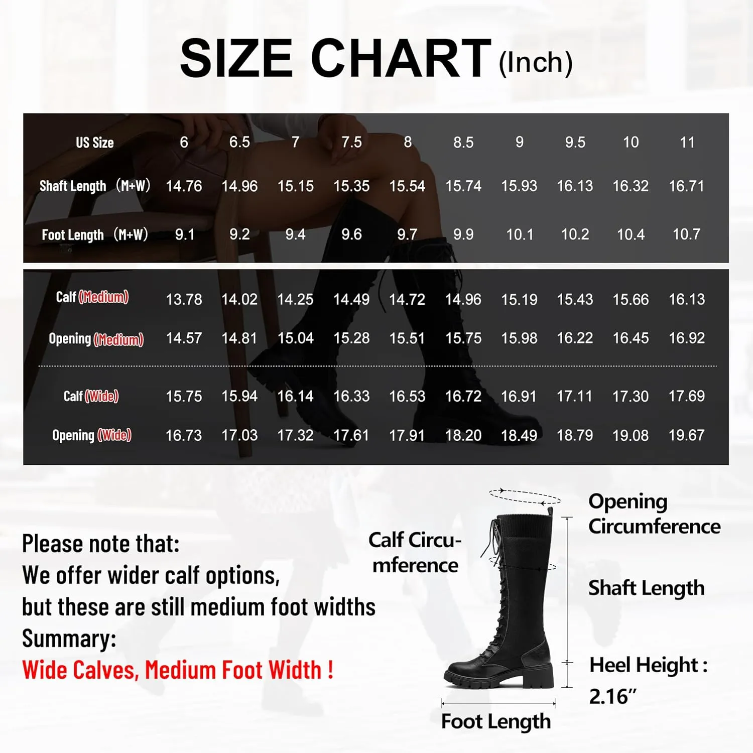 Jeossy Women's Knee High Riding Combat 9603 Boots, Tall Platform Chunky Heel Boots Wide Claf