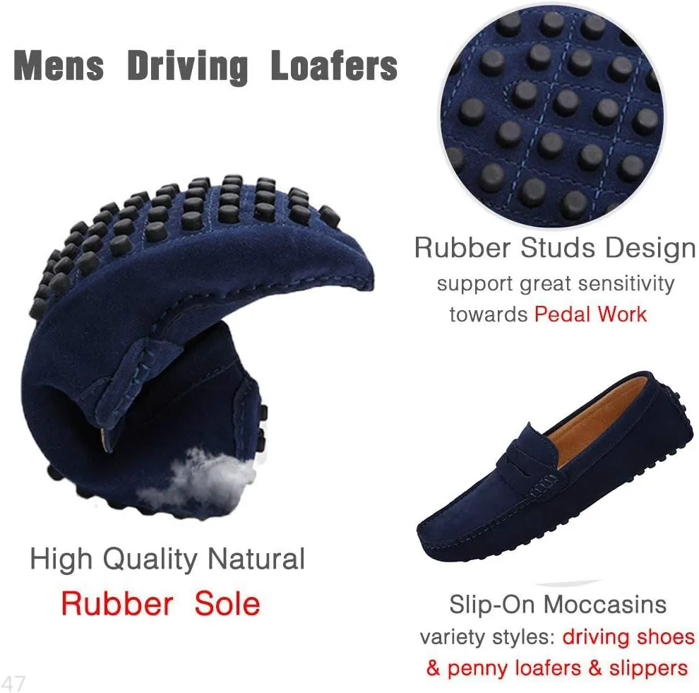 JIONS Mens Driving Penny Loafers Suede Moccasins Slip On Casual Dress Boat Shoes