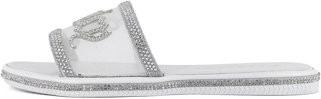 Juicy Couture Women's Slide Sandals - Glitter Bling Open Toe Sparkle Flats - Dressy Summer Casual Footwear