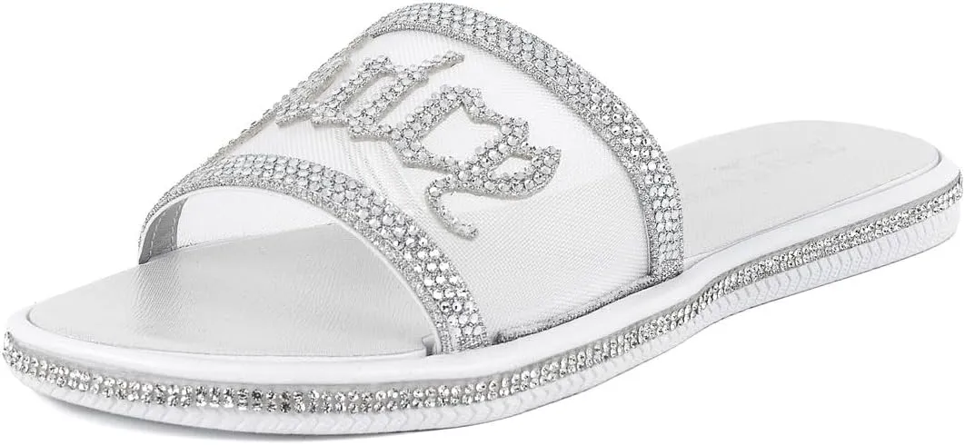 Juicy Couture Women's Slide Sandals - Glitter Bling Open Toe Sparkle Flats - Dressy Summer Casual Footwear