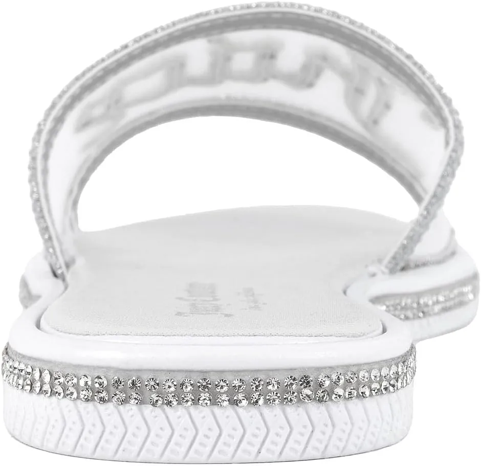 Juicy Couture Women's Slide Sandals - Glitter Bling Open Toe Sparkle Flats - Dressy Summer Casual Footwear