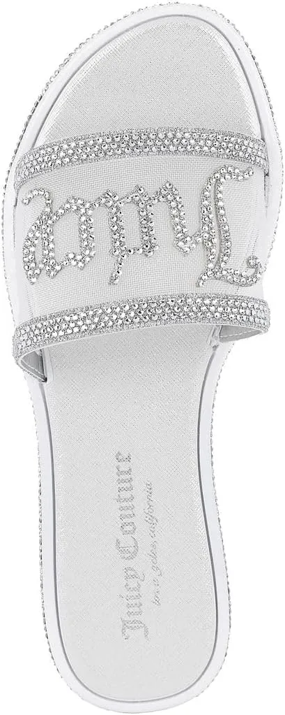 Juicy Couture Women's Slide Sandals - Glitter Bling Open Toe Sparkle Flats - Dressy Summer Casual Footwear