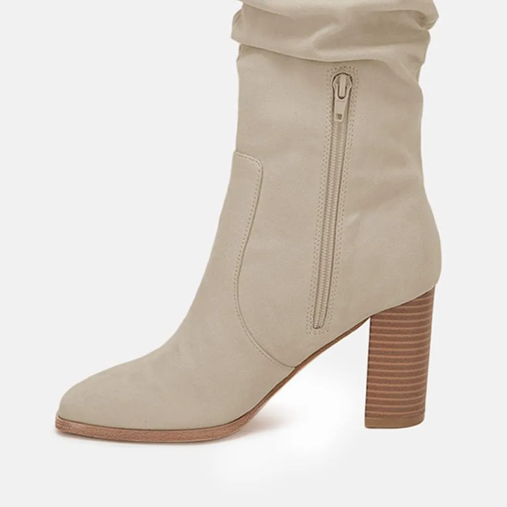 Juliet Holy Womens Knee High Boots Chunky High Heel Square Toe Side Zipper Wide Calf Boot