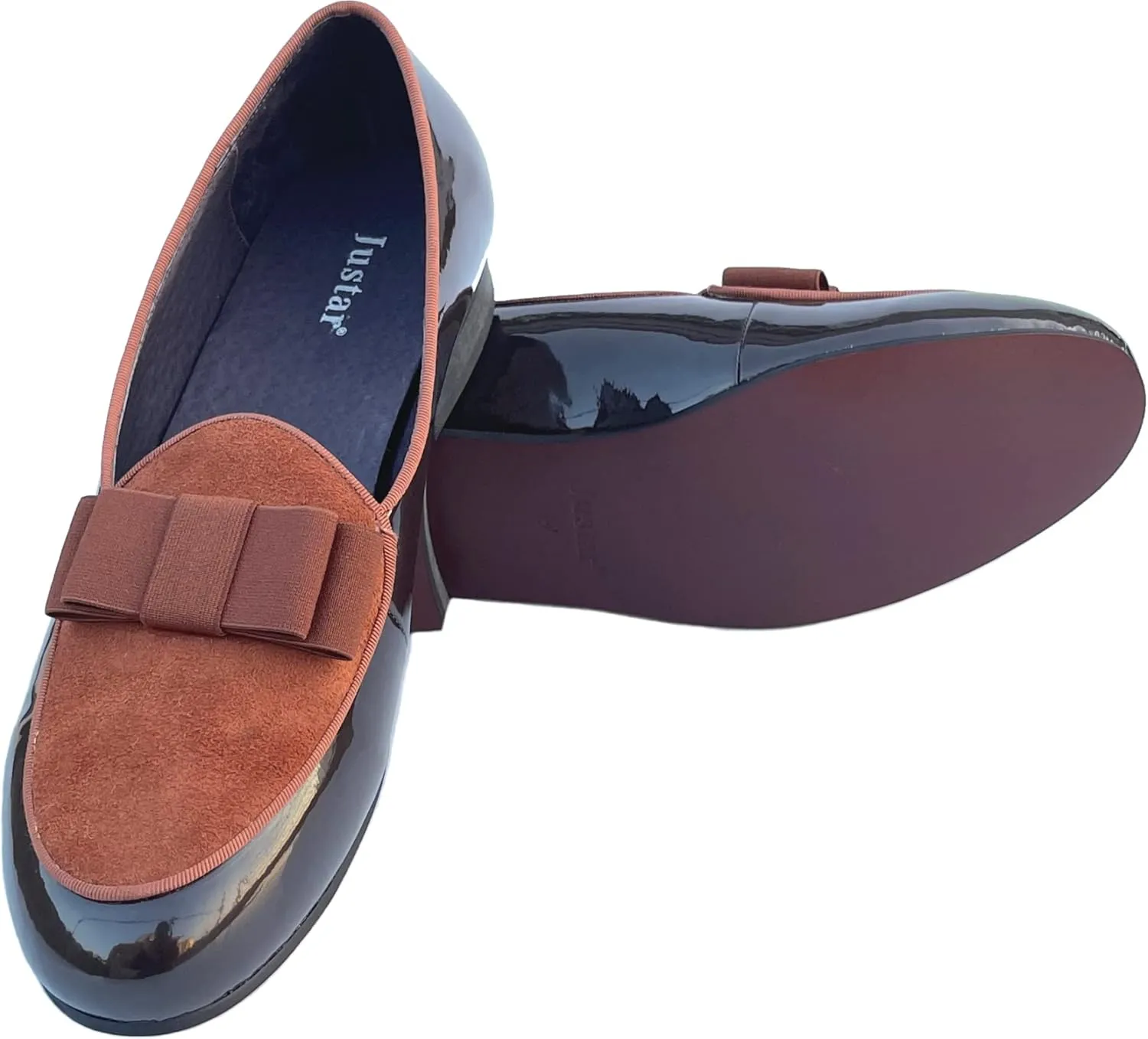 Justar Men's Leather Loafers Belgian Tuxedo Dress Shoes Slip-On Formal Prom Penny Loafers Banquet Flats