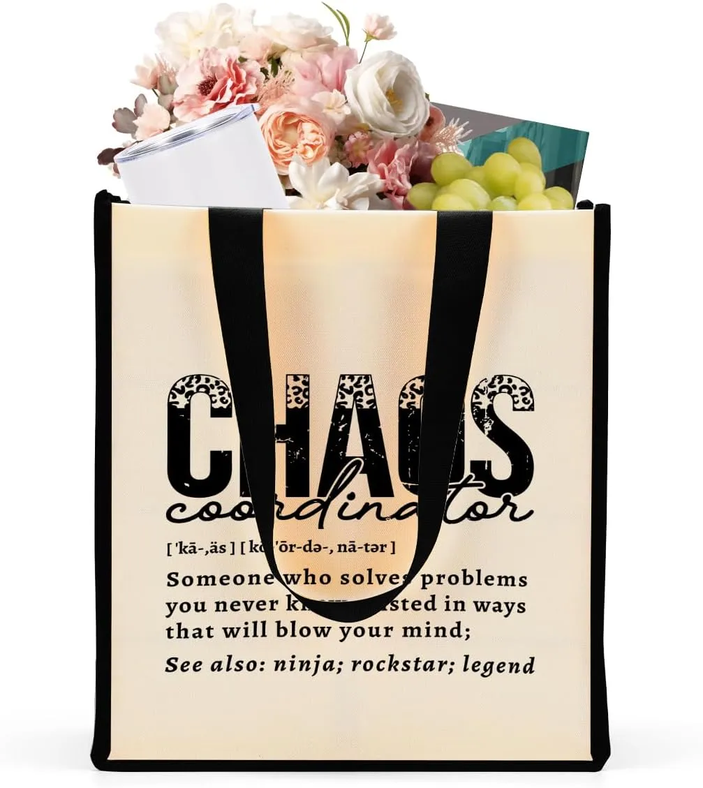 Jztco Chaos Coordinator Thank You Appreciation Gifts for Women Girls Friends Waterproof Tote Bag Reusable Grocery Bag