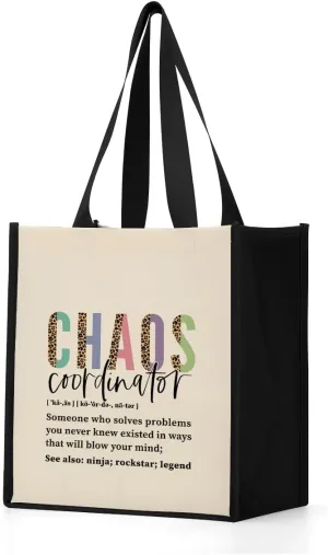Jztco Chaos Coordinator Thank You Appreciation Gifts for Women Girls Friends Waterproof Tote Bag Reusable Grocery Bag