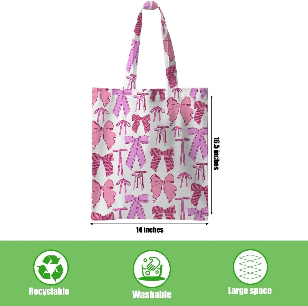 Jztco Preppy Tote Bag, Aesthetic Bows Strawberry Beach Bag, Cat Lovers Gifts for Women Sister, Reusable Grocery Bags