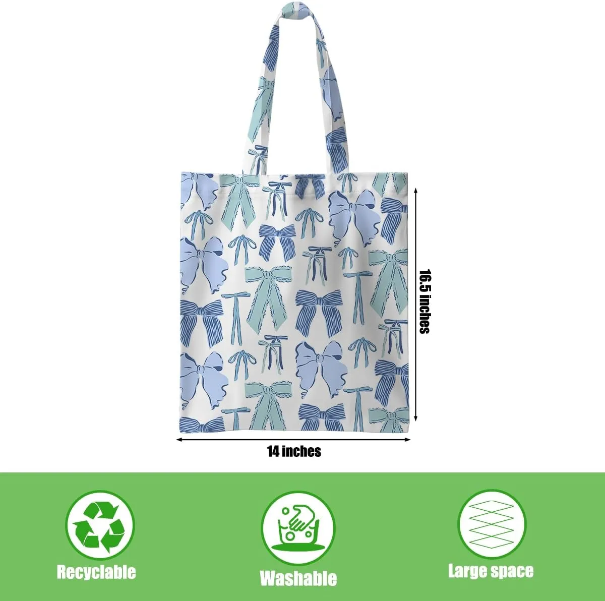 Jztco Preppy Tote Bag, Aesthetic Bows Strawberry Beach Bag, Cat Lovers Gifts for Women Sister, Reusable Grocery Bags
