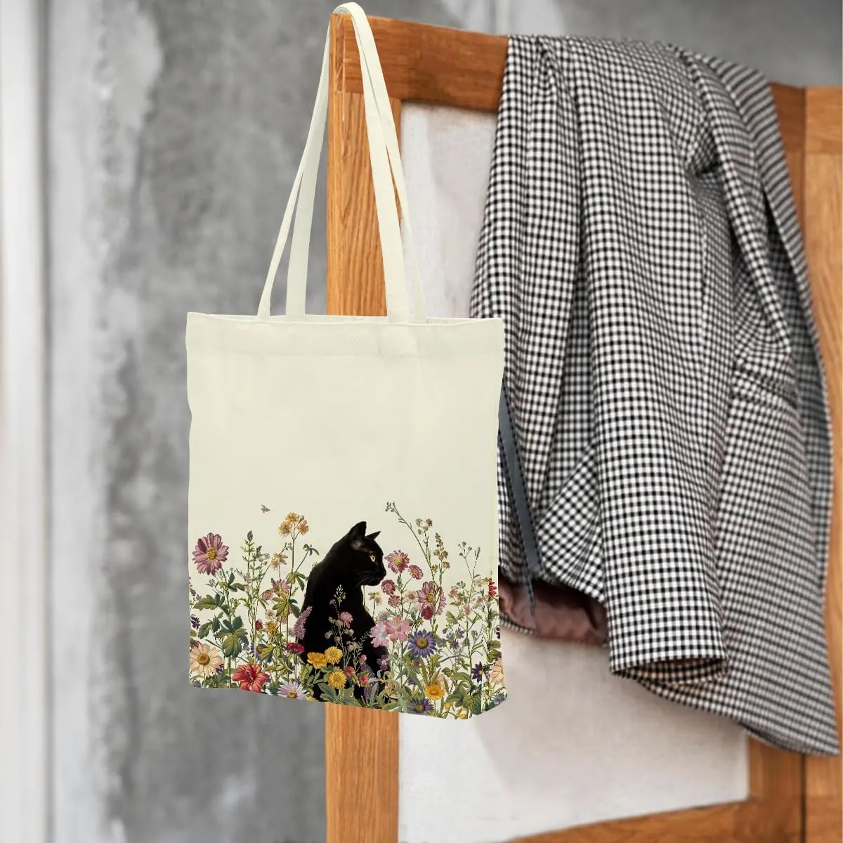 Jztco Preppy Tote Bag, Aesthetic Bows Strawberry Beach Bag, Cat Lovers Gifts for Women Sister, Reusable Grocery Bags