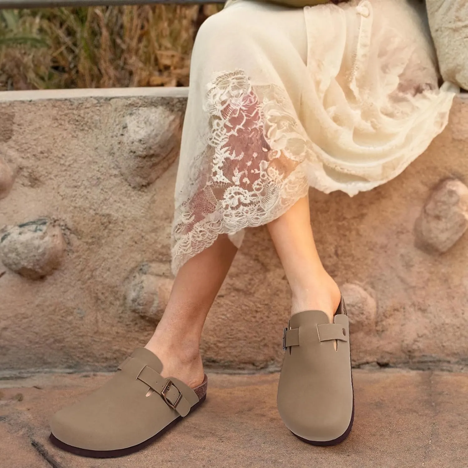 KIDMI Women's Cork Footbed Clogs Comfort Soft Potato Shoes with Arch Support
