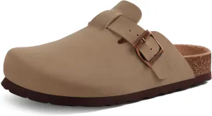 KIDMI Women's Cork Footbed Clogs Leather Mules Comfort Potato Shoes with Arch Support