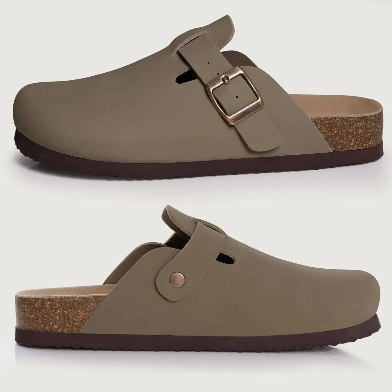 KIDMI Women's Cork Footbed Clogs Leather Mules Comfort Potato Shoes with Arch Support