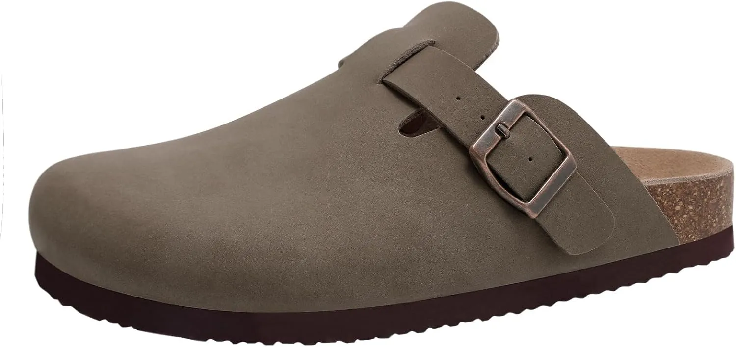 KIDMI Women's Cork Footbed Clogs Leather Mules Comfort Potato Shoes with Arch Support