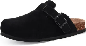 KIDMI Women's Cork Footbed Clogs Leather Mules Comfort Potato Shoes with Arch Support