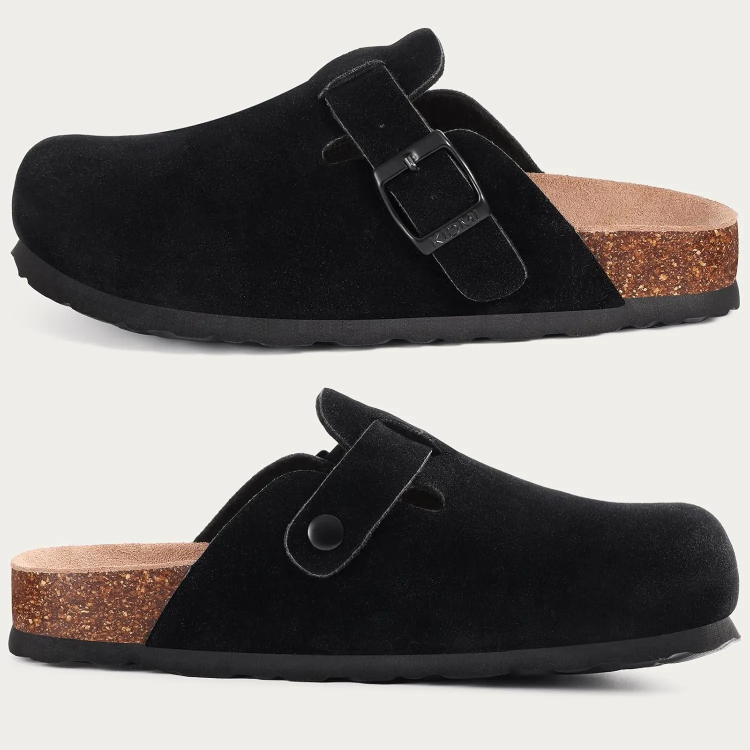 KIDMI Women's Cork Footbed Clogs Leather Mules Comfort Potato Shoes with Arch Support